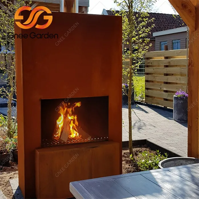 Corten Steel wooden fireplace