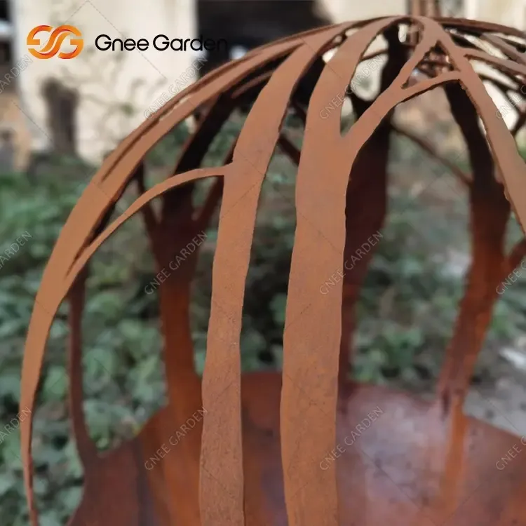 Elegant Corten asye dife esfè pou dekorasyon patyo